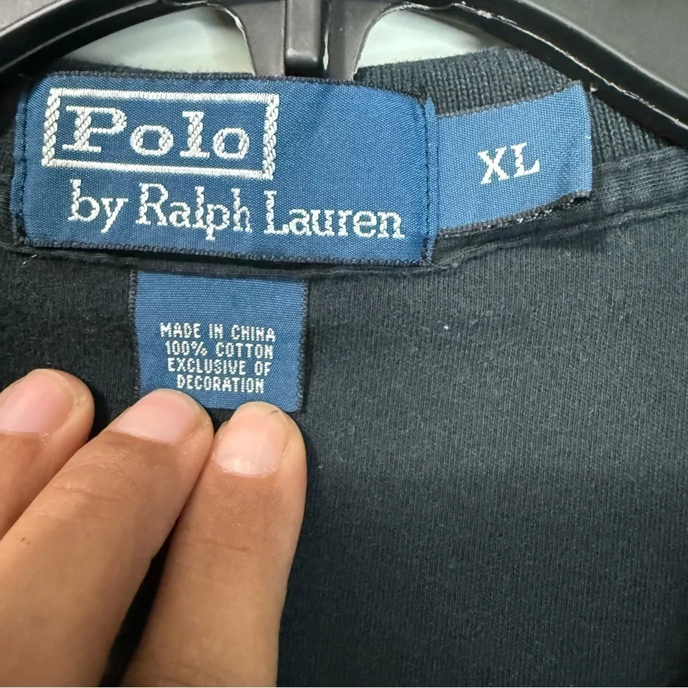 Vintage 90s Ralph Lauren Men's Polo Shirt in Black with Red Logo
